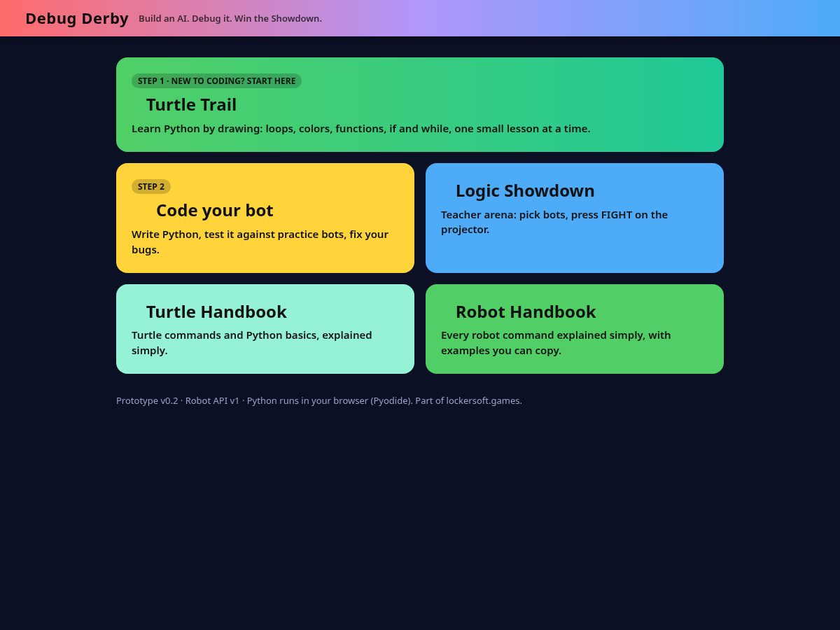 Landing-page snapshot of debugderby.com