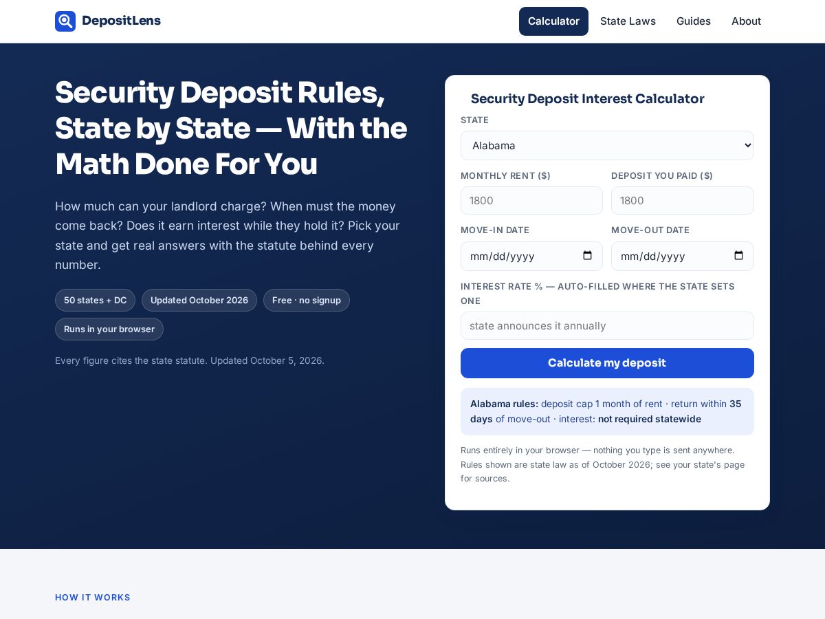 Landing-page snapshot of depositlens.com