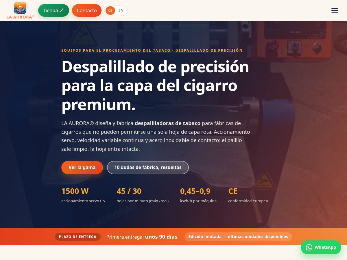 Landing-page snapshot of despalilladoradetabaco.com