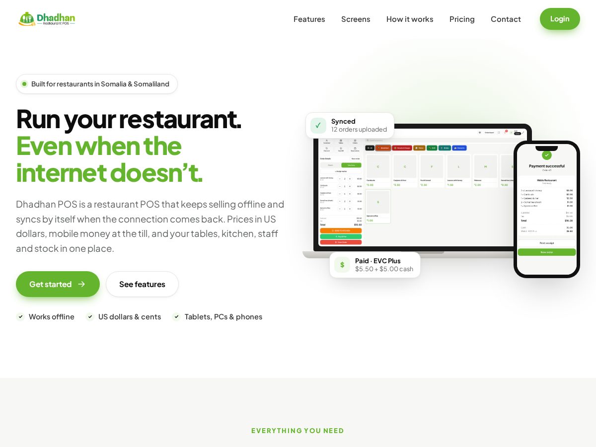 Landing-page snapshot of dhadhanpos.com