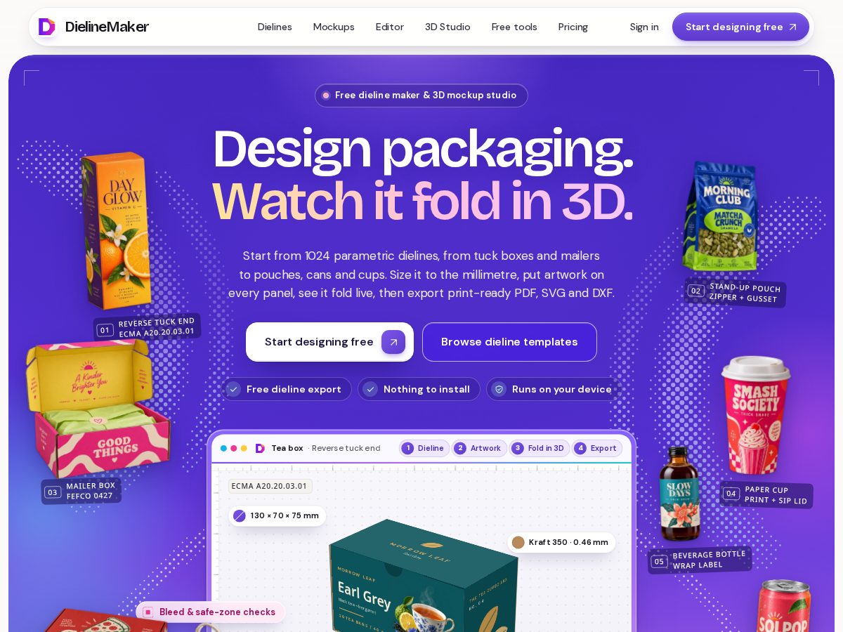 Landing-page snapshot of dielinemaker.com