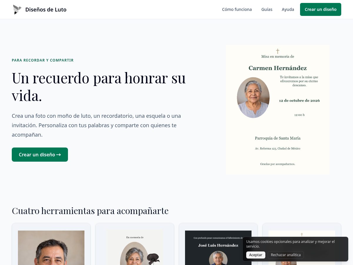 Landing-page snapshot of disenosdeluto.com