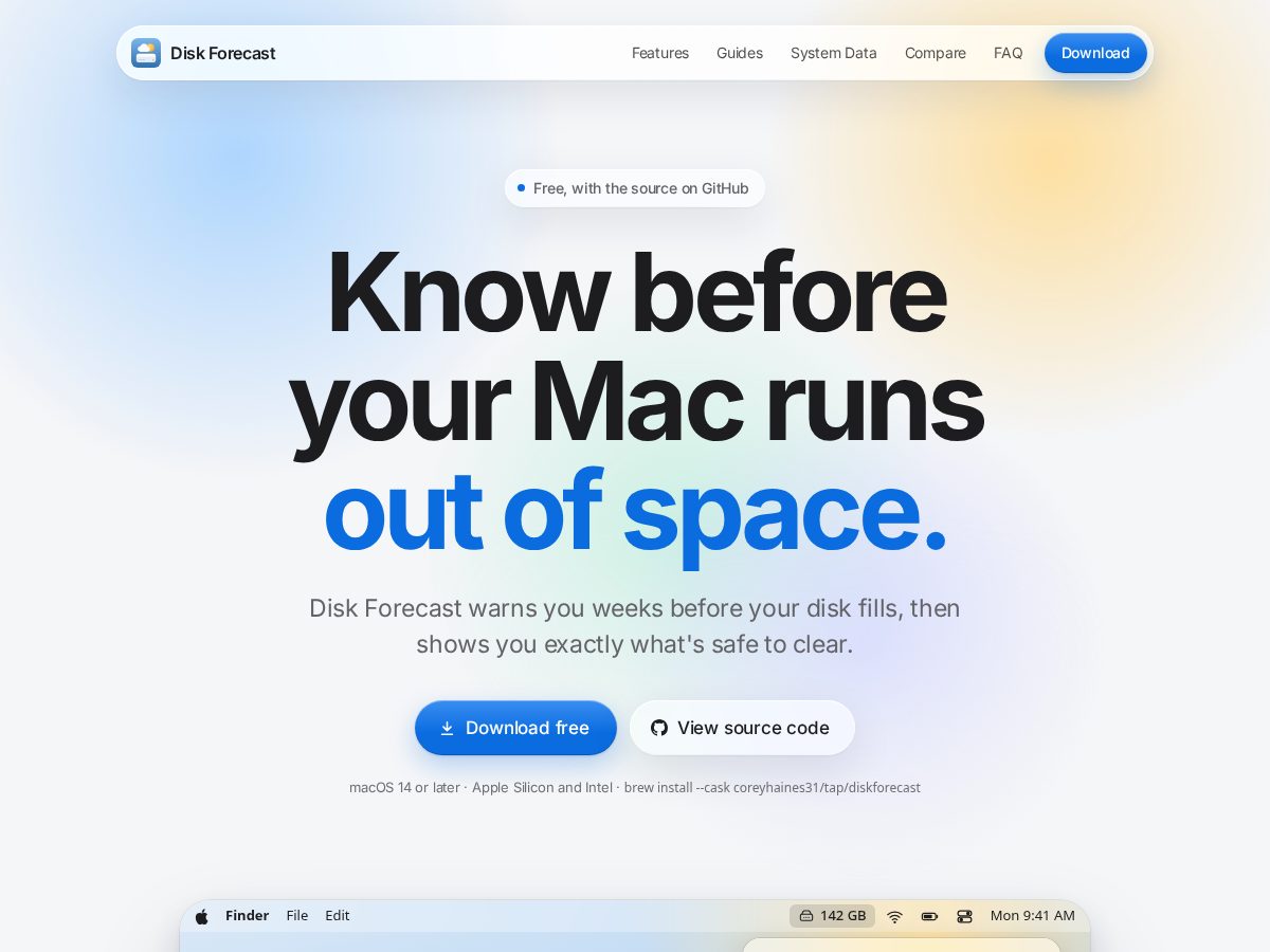 Landing-page snapshot of diskforecast.com