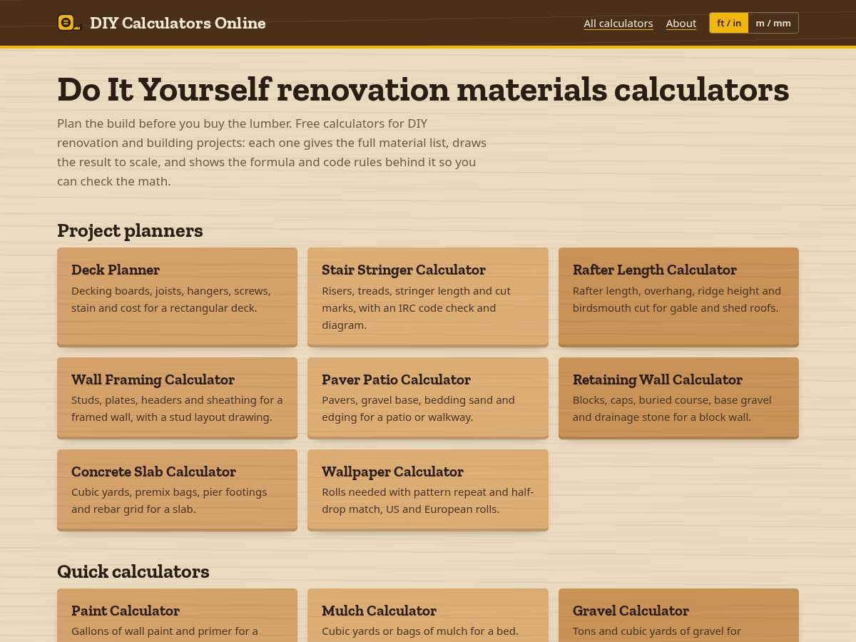 Landing-page snapshot of diycalculator.online
