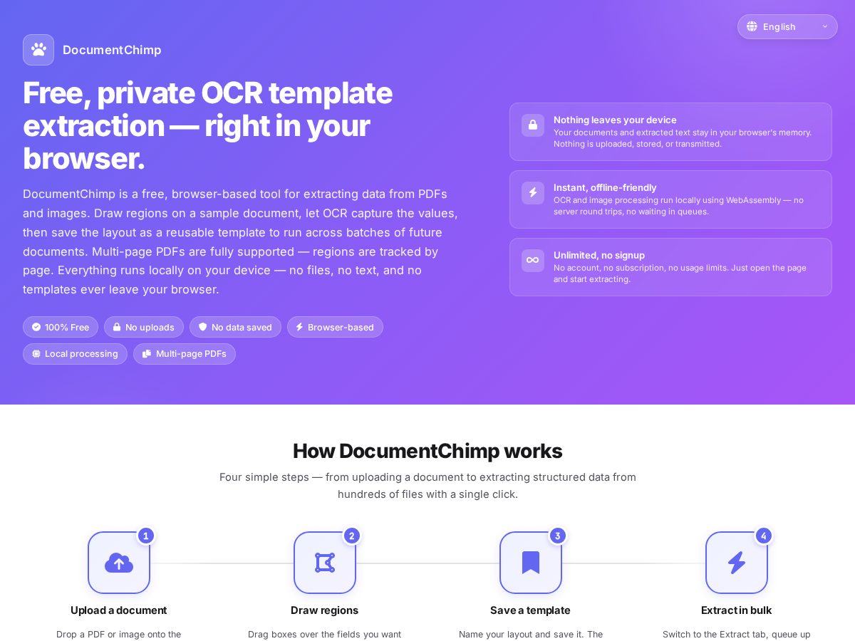 Landing-page snapshot of documentchimp.com