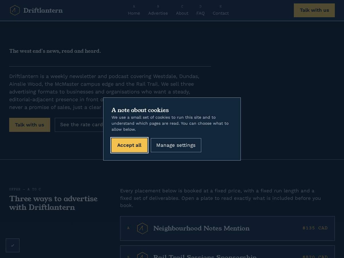 Landing-page snapshot of driftlantern.pro