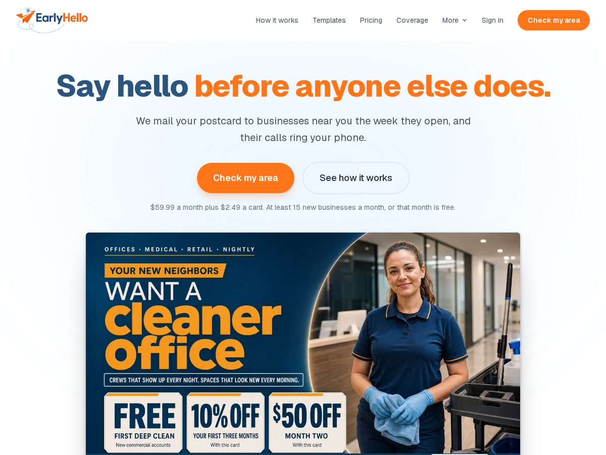 Landing-page snapshot of earlyhellomail.com