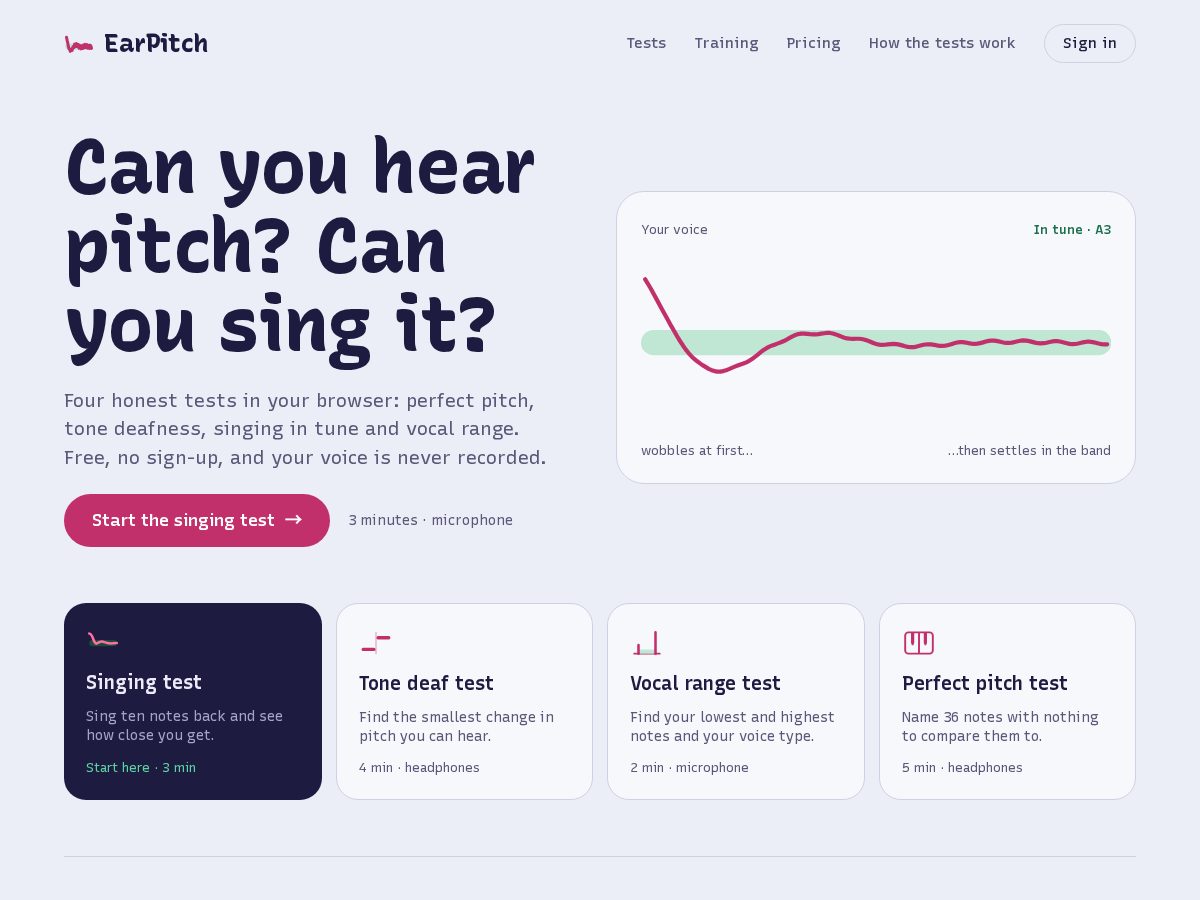 Landing-page snapshot of earpitch.com