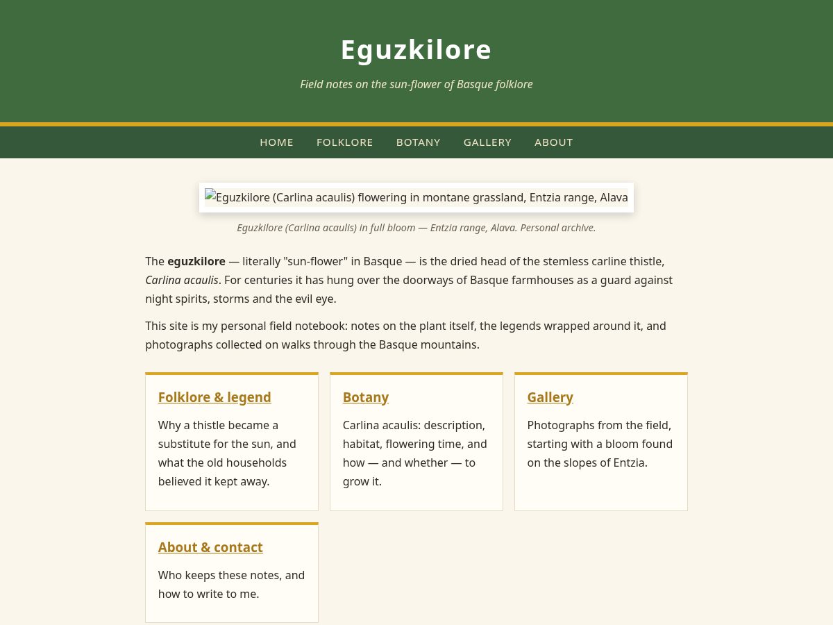 Landing-page snapshot of eguzkilore.net