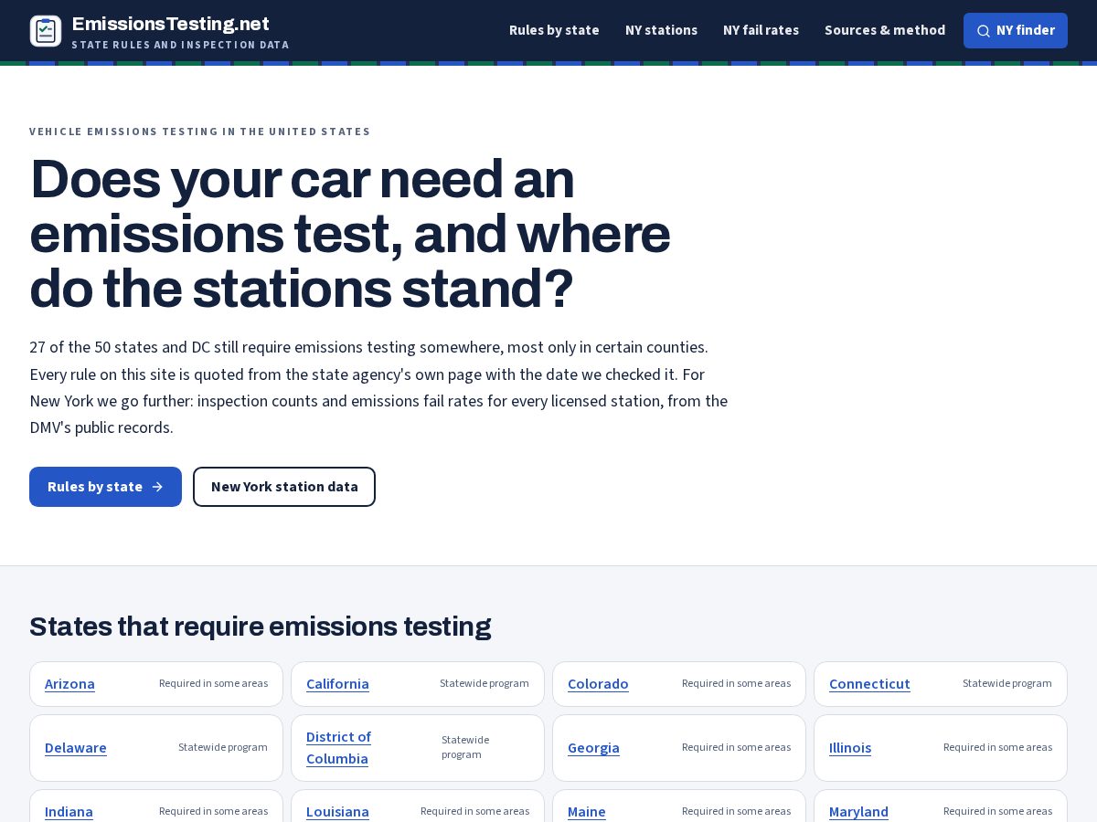 Landing-page snapshot of emissionstesting.net