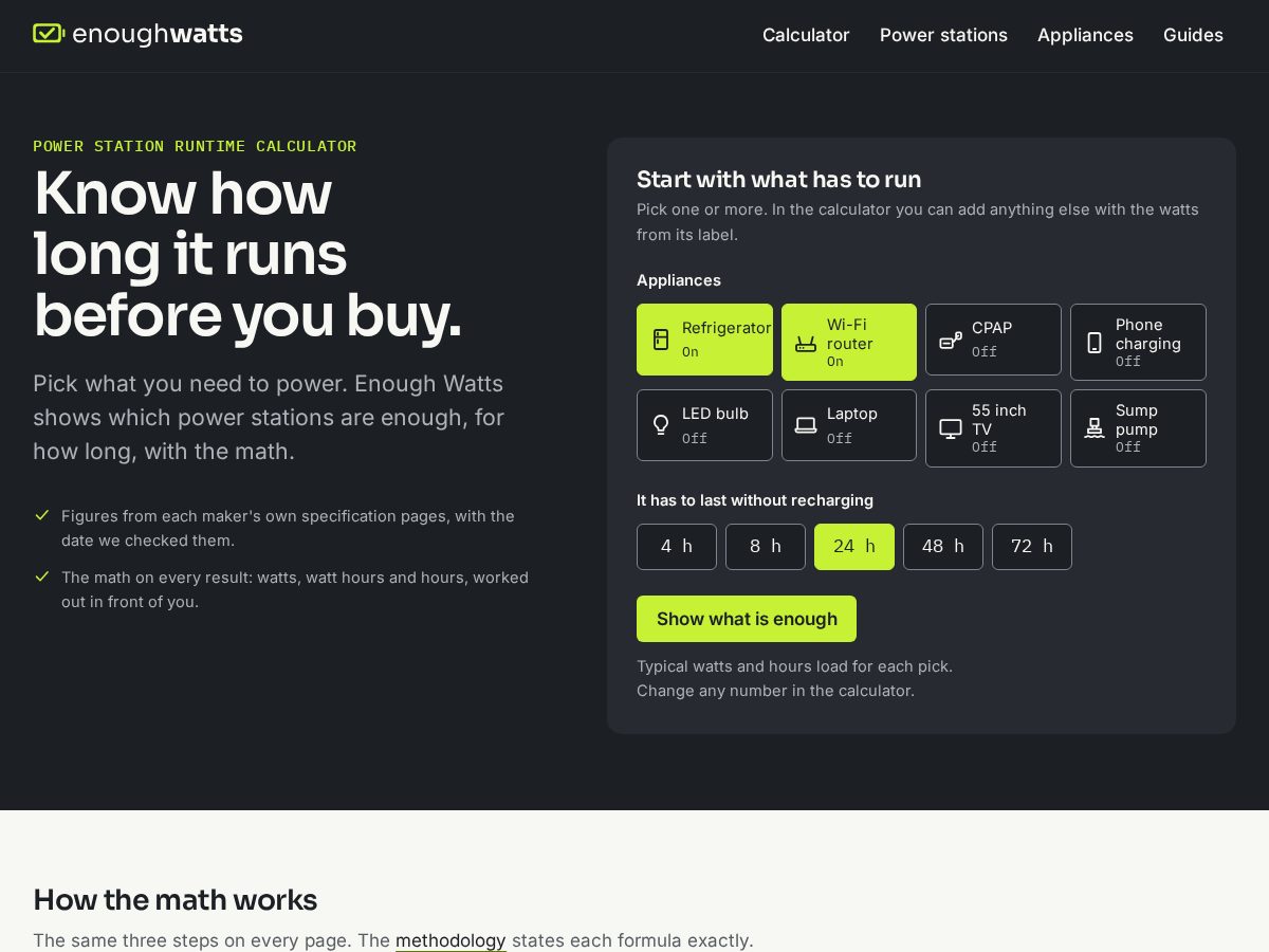 Landing-page snapshot of enoughwatts.com