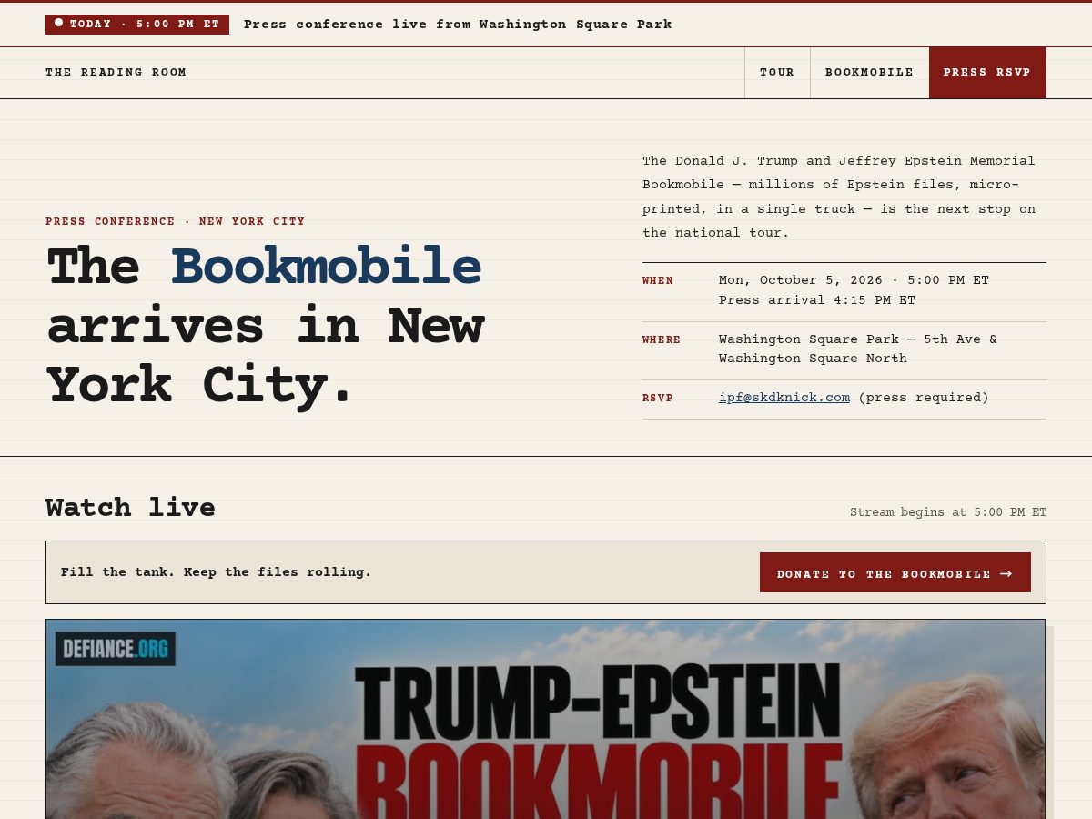 Landing-page snapshot of epsteinbookmobile.com