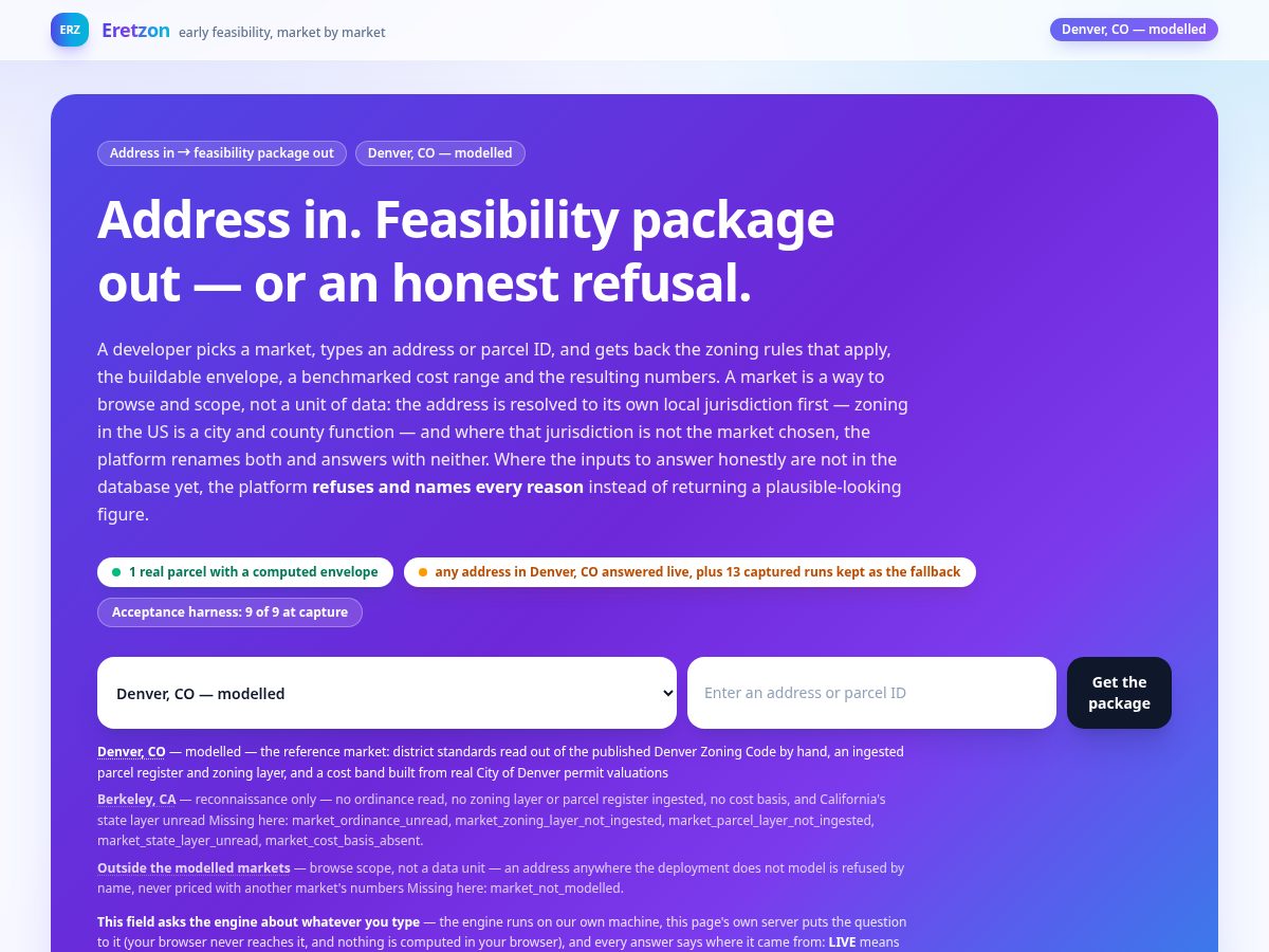Landing-page snapshot of eretzon.com