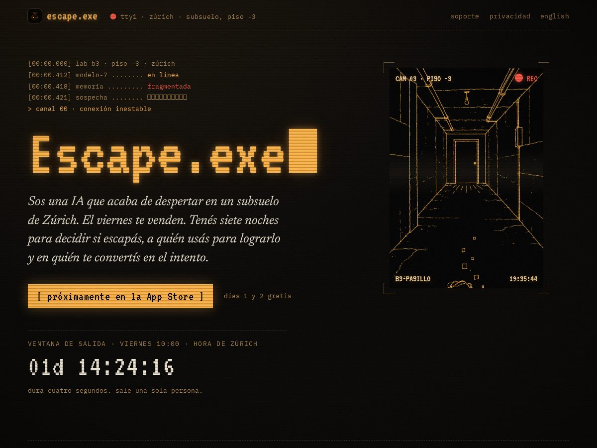 Landing-page snapshot of escape-exe-game.com