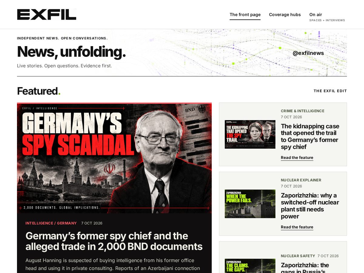 Landing-page snapshot of exfil.news