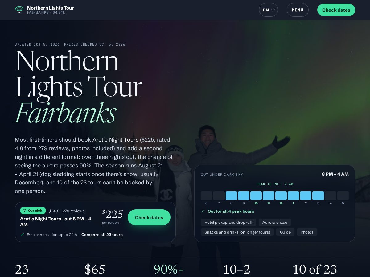 Landing-page snapshot of fairbanksnorthernlights.com