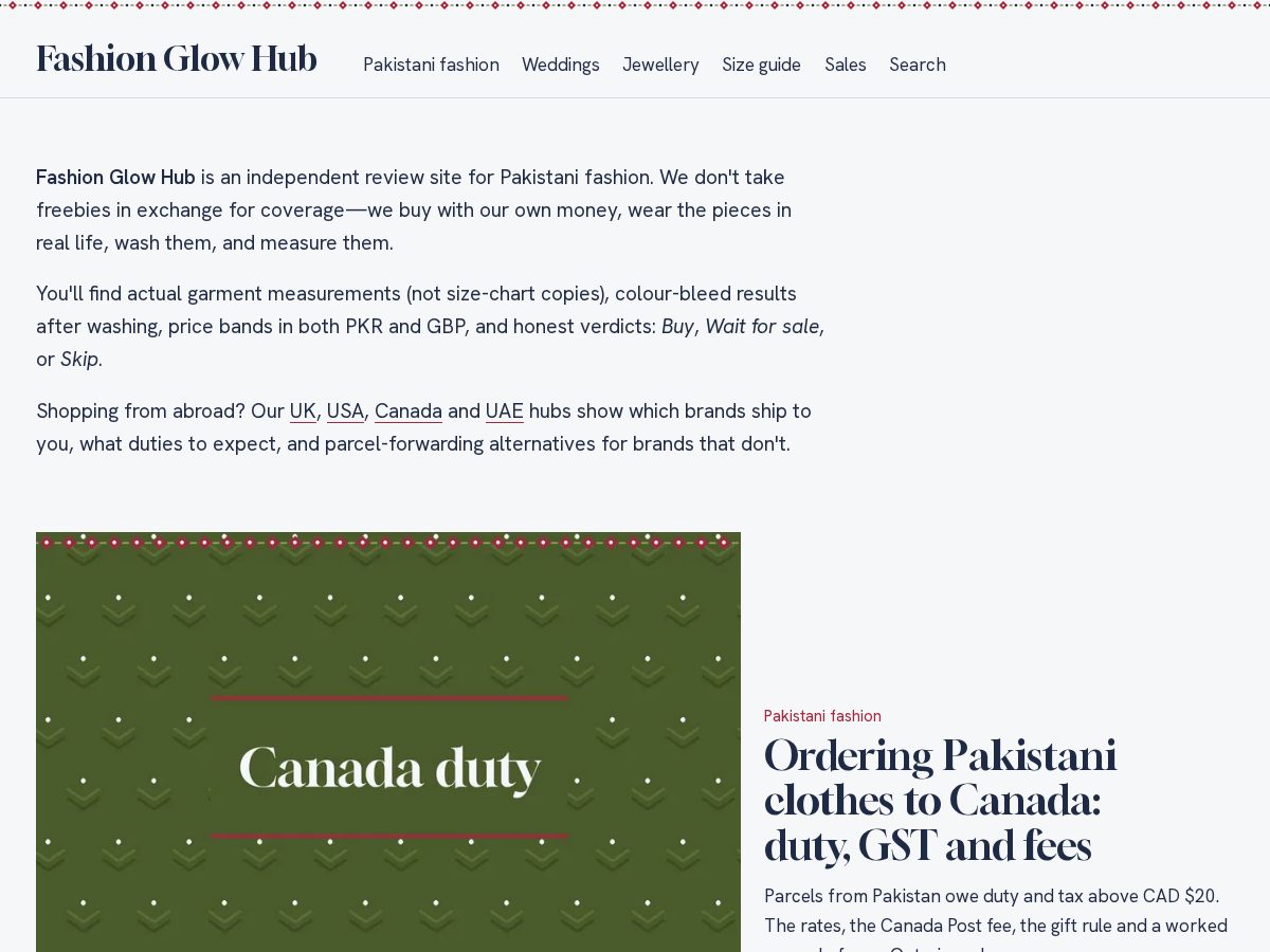 Landing-page snapshot of fashionglowhub.com