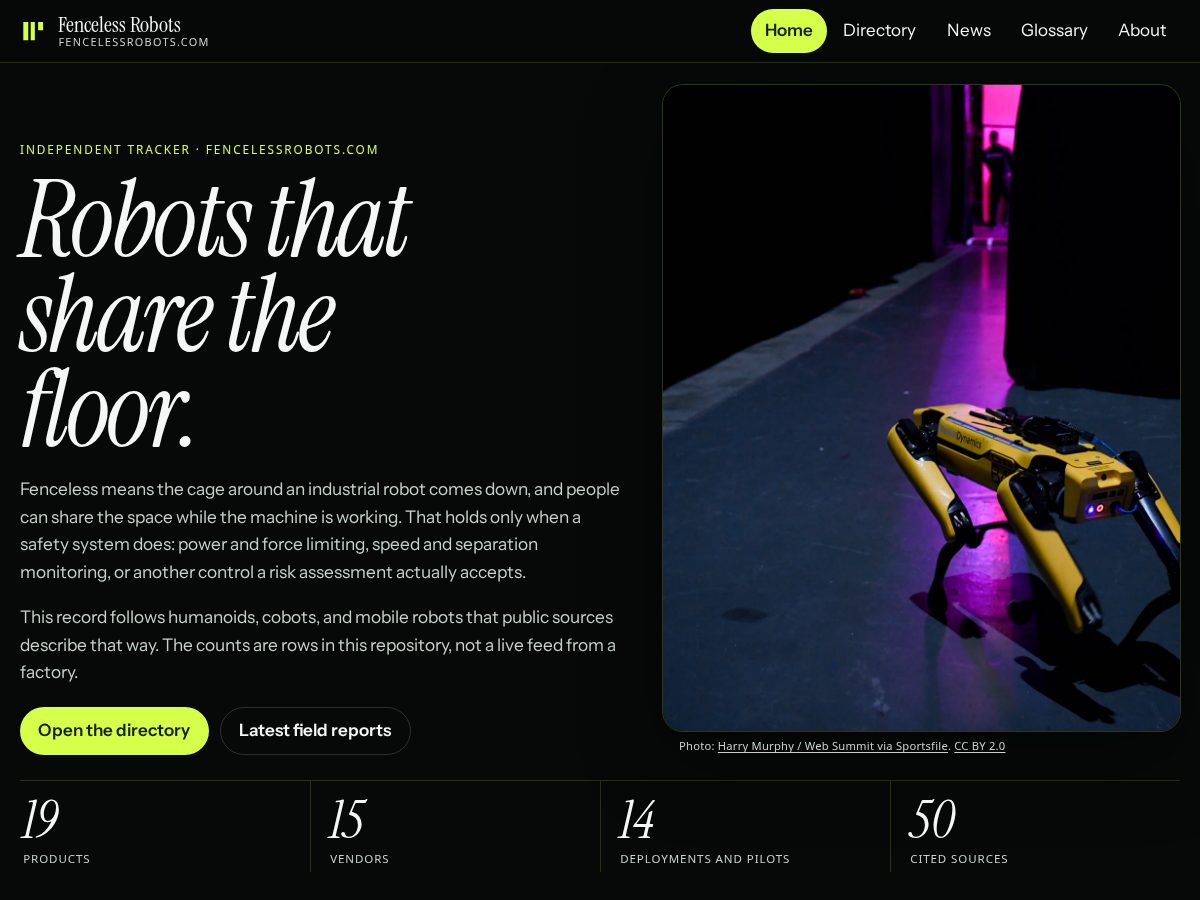 Landing-page snapshot of fencelessrobots.com