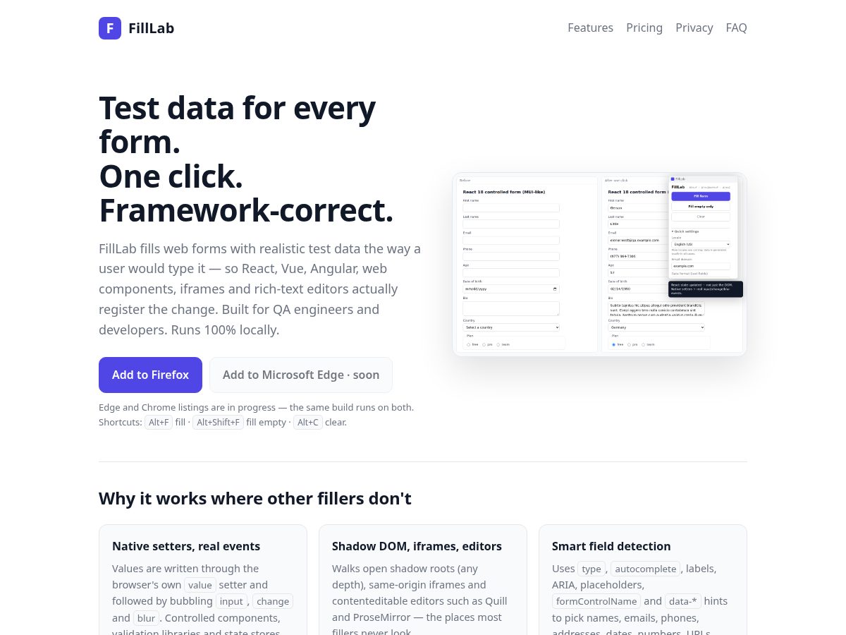 Landing-page snapshot of filllab.dev