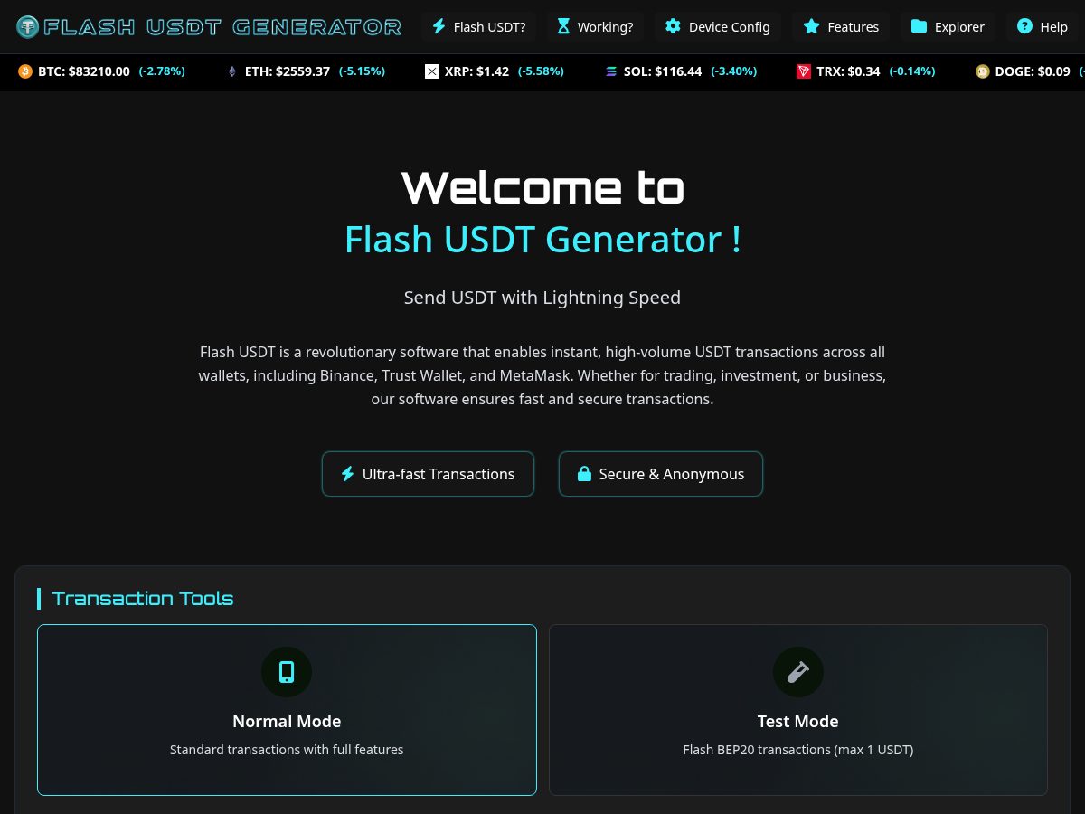 Landing-page snapshot of flashusdtgen.com