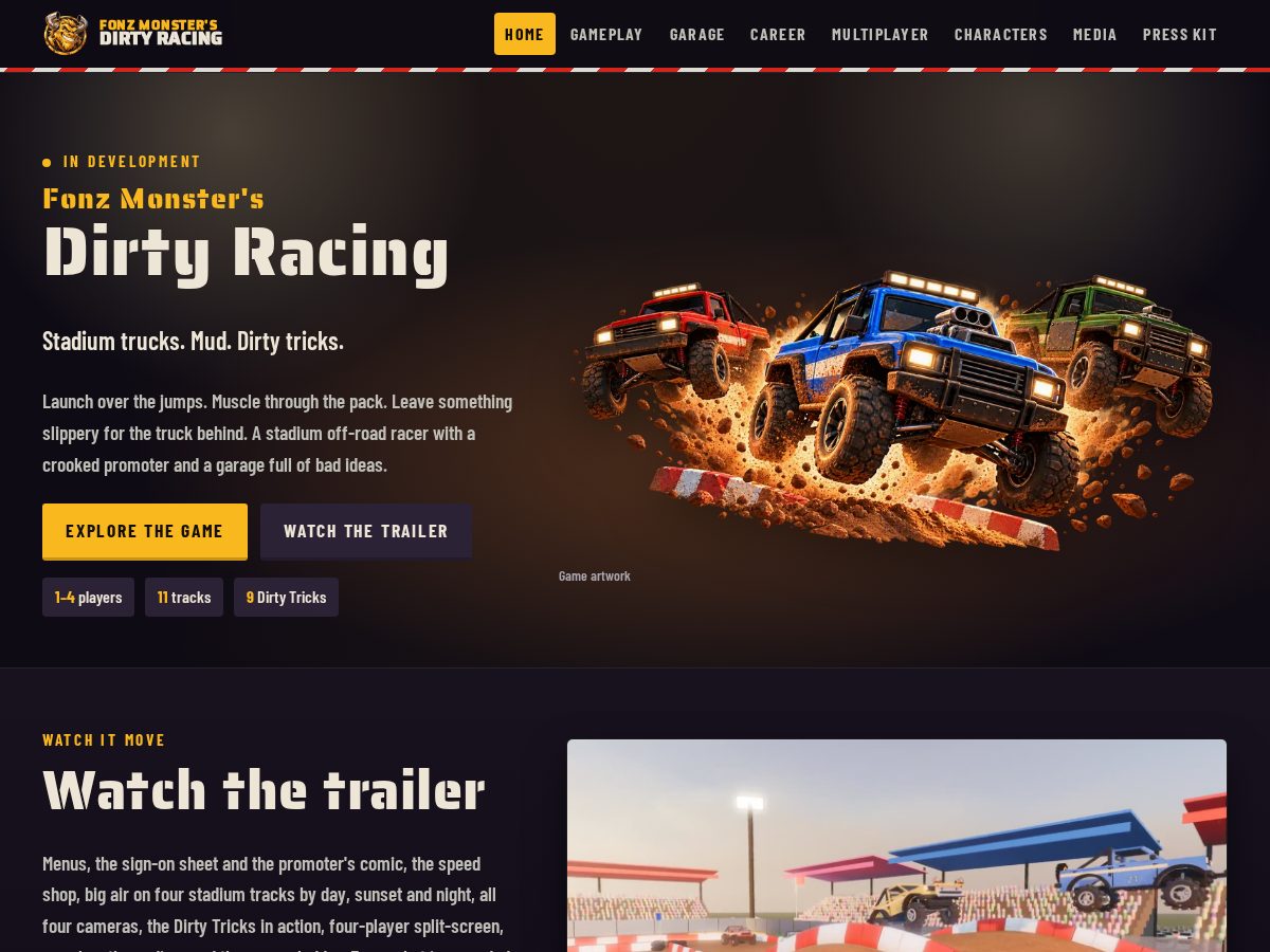 Landing-page snapshot of fonzdirtyracing.com