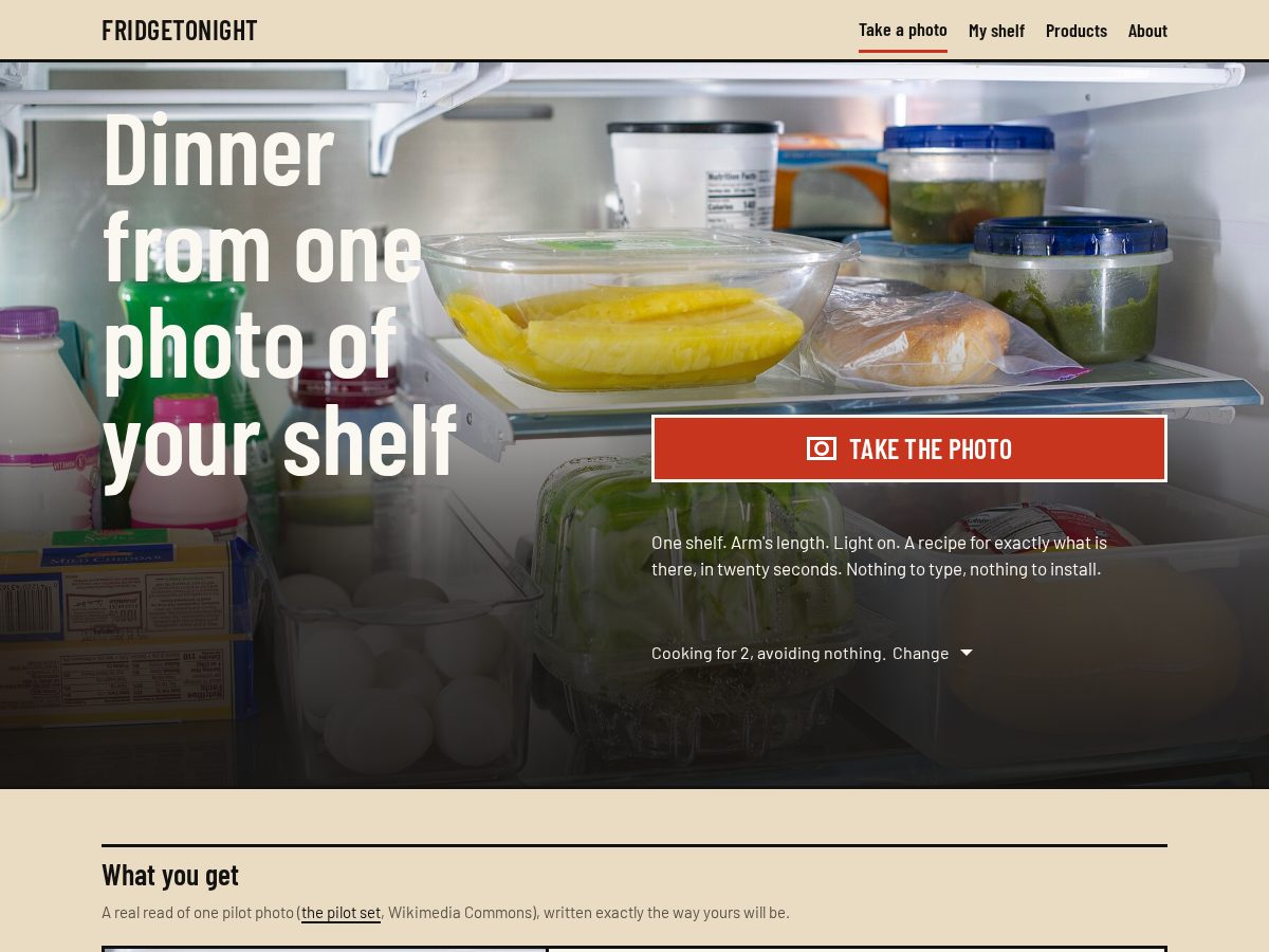 Landing-page snapshot of fridgetonight.com