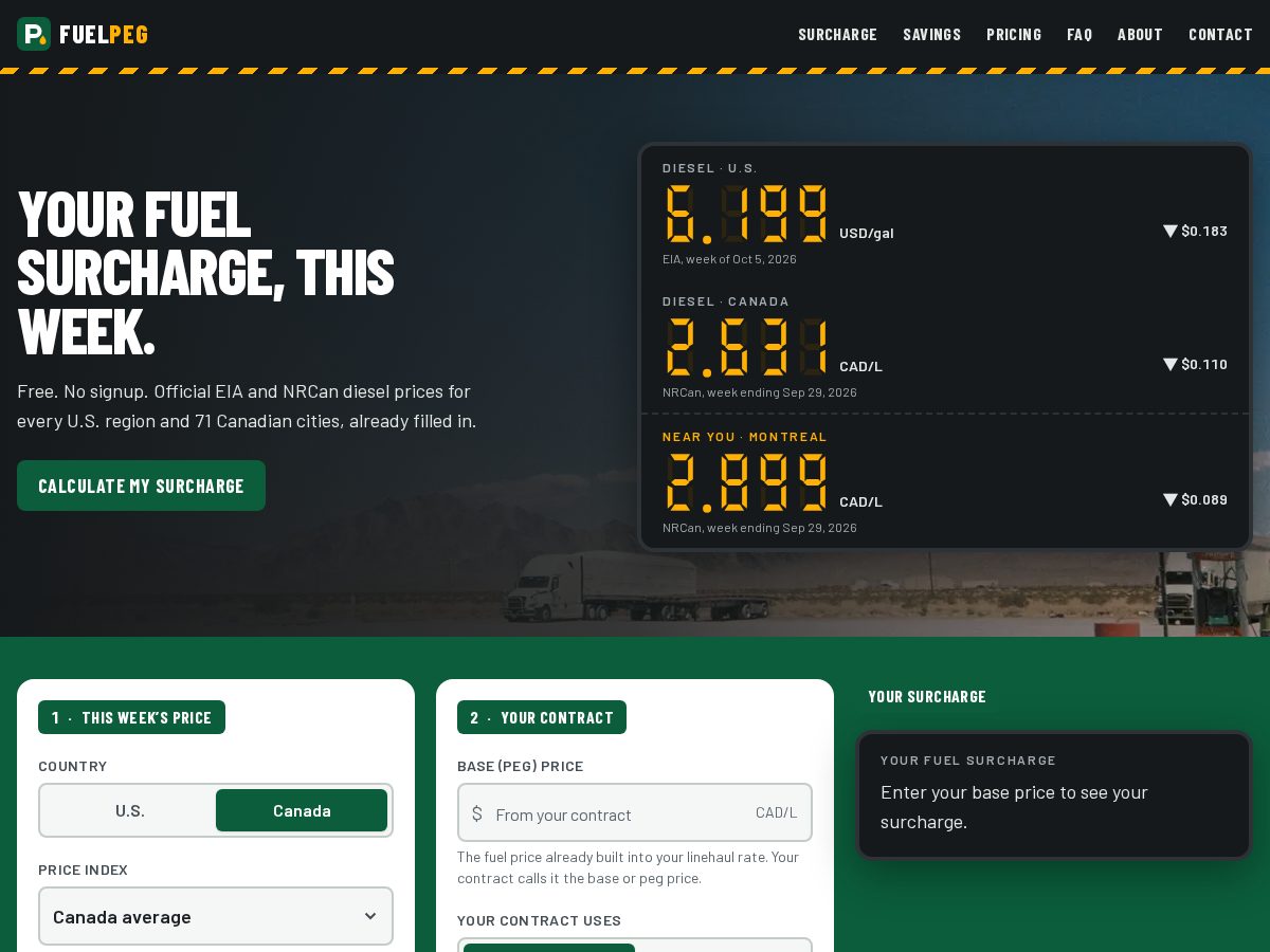 Landing-page snapshot of fuelpeg.com