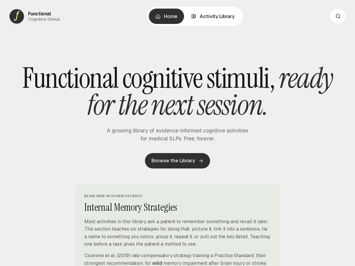Landing-page snapshot of functionalcognitivestimuli.com