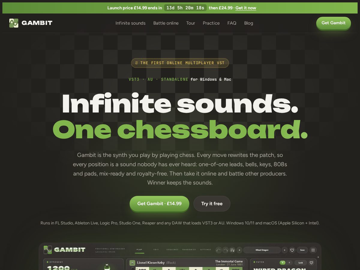 Landing-page snapshot of gambitvst.com