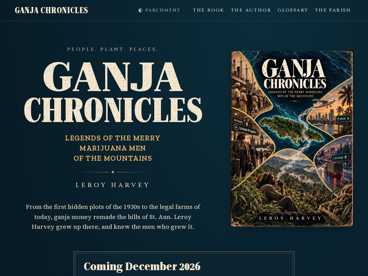 Landing-page snapshot of ganjachroniclesbook.com