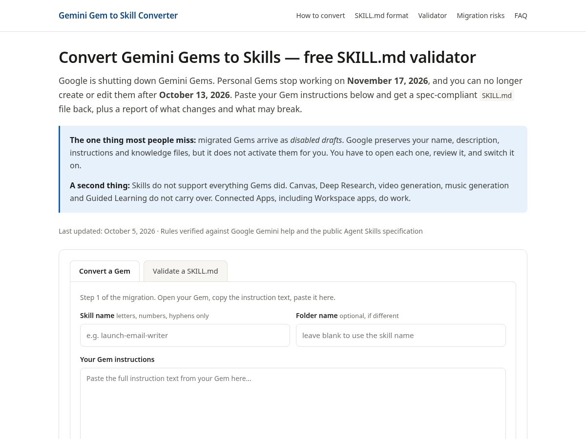 Landing-page snapshot of gemskillsconverter.com