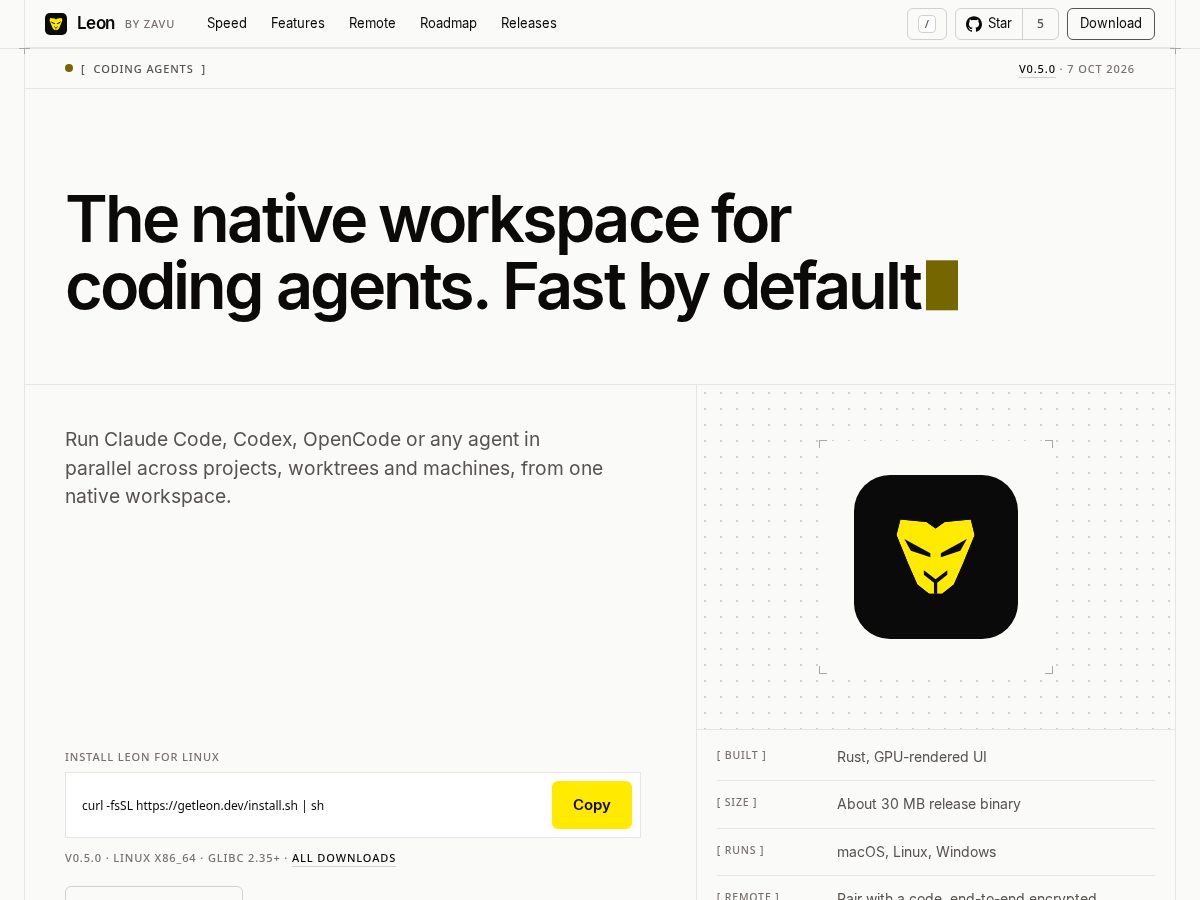 Landing-page snapshot of getleon.dev