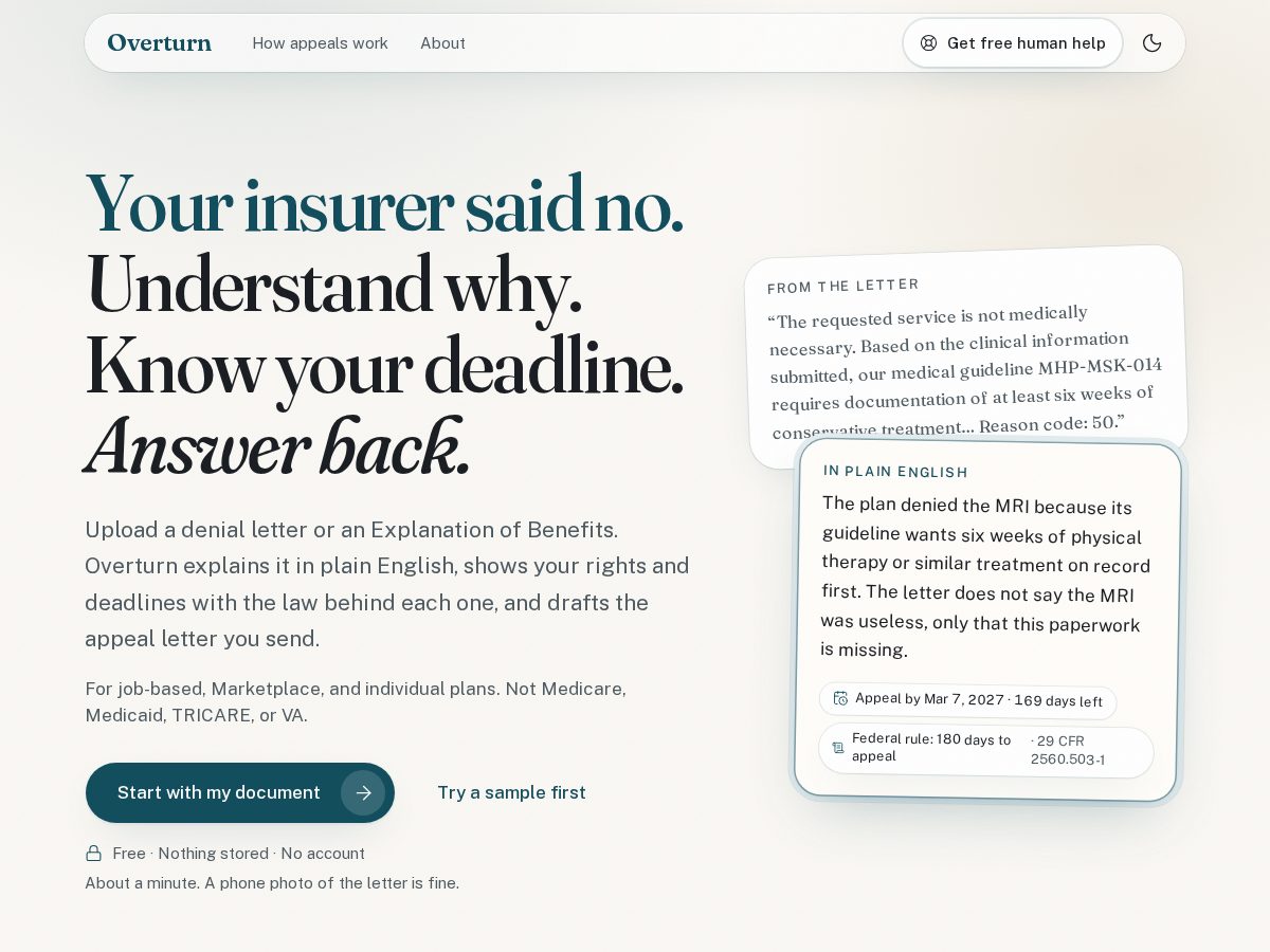 Landing-page snapshot of getoverturn.xyz