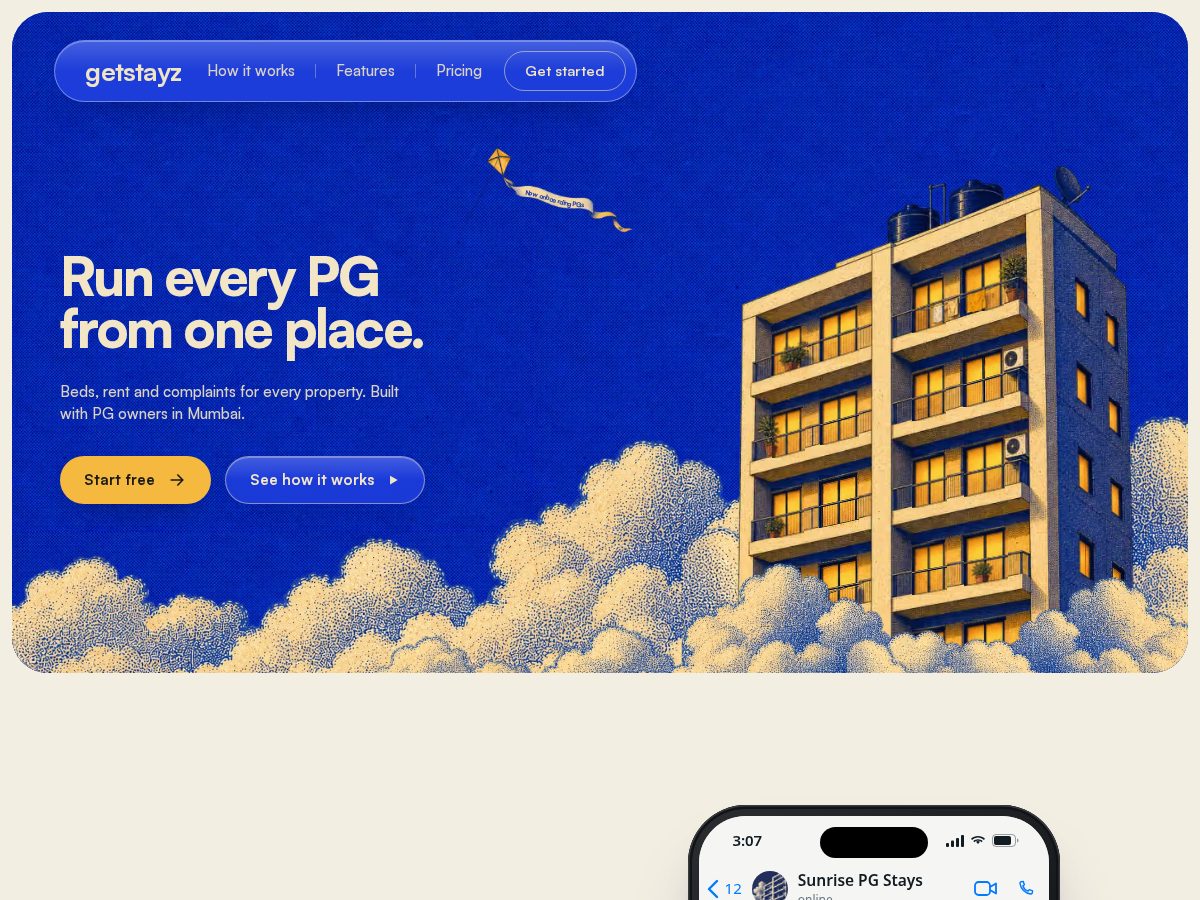 Landing-page snapshot of getstayz.com
