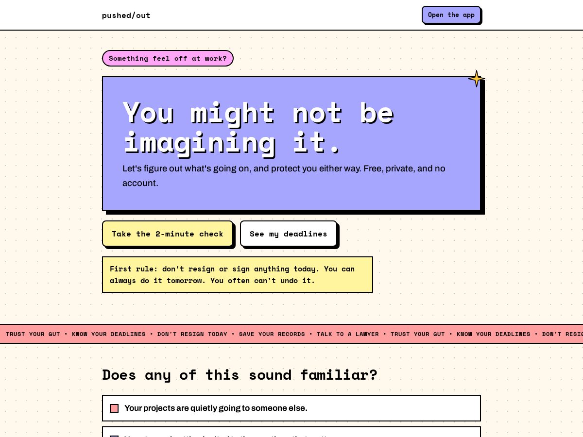 Landing-page snapshot of gettingpushedout.com