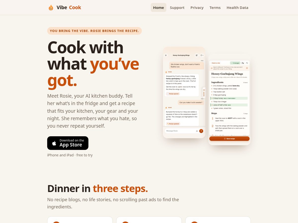 Landing-page snapshot of getvibecook.com