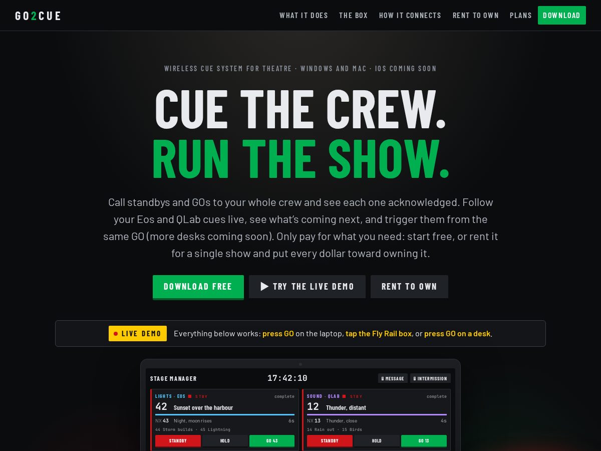 Landing-page snapshot of go2cue.com