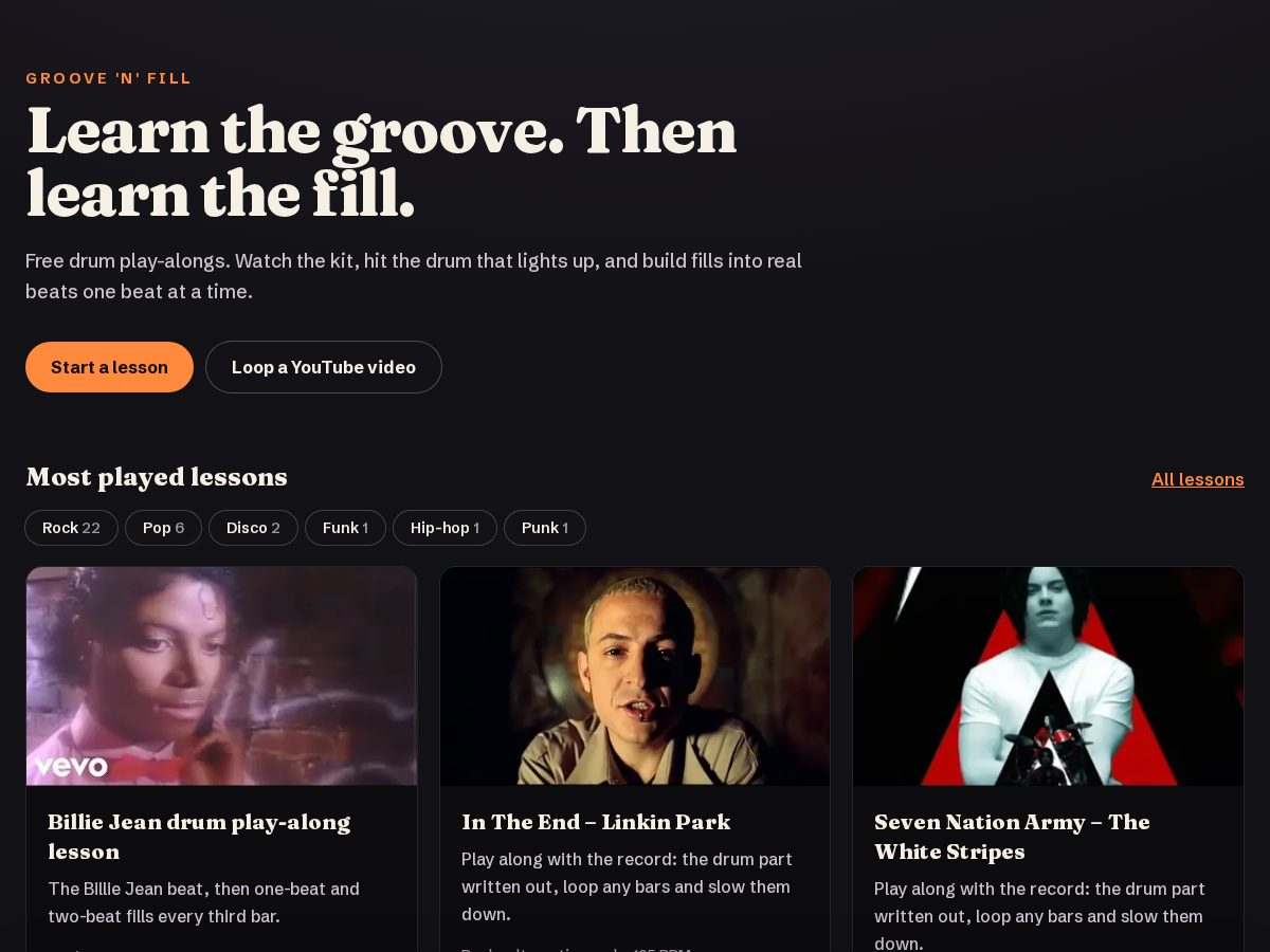 Landing-page snapshot of grooveandfill.com