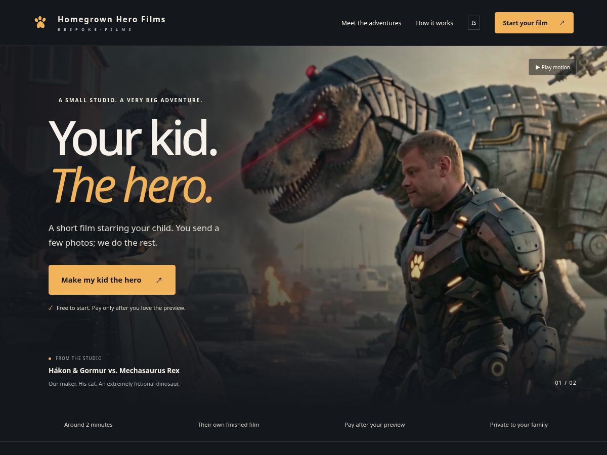 Landing-page snapshot of homegrownherofilms.com