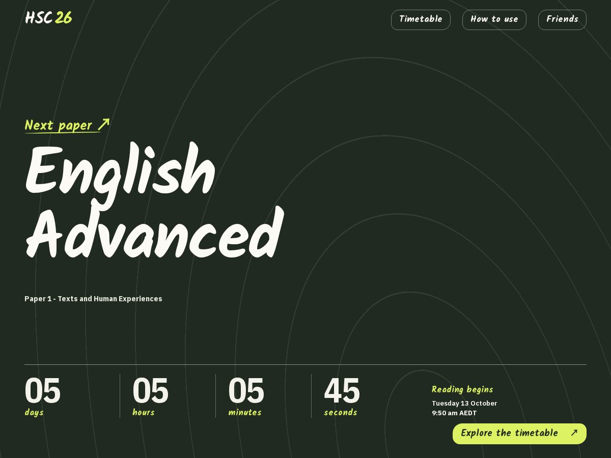 Landing-page snapshot of hsc-countdown.website
