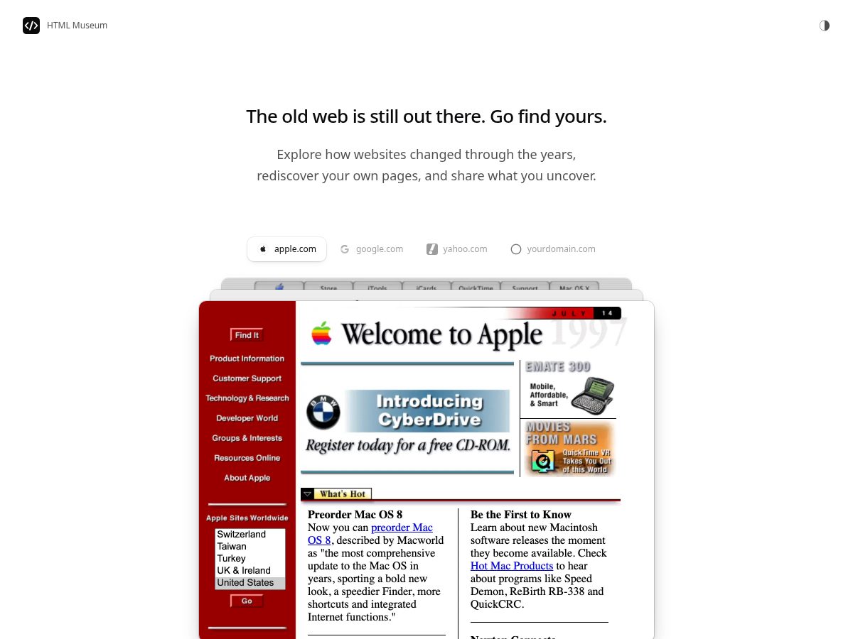 Landing-page snapshot of htmlmuseum.com