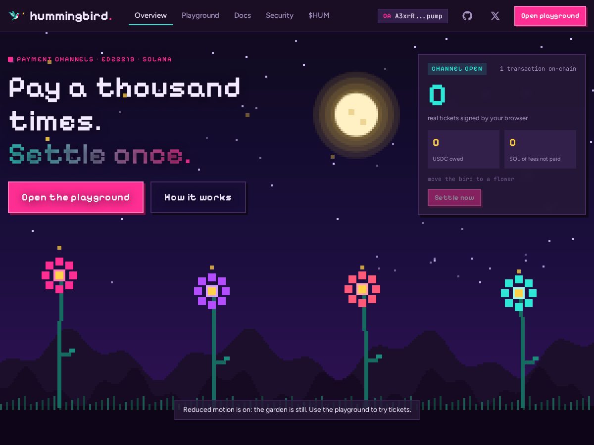 Landing-page snapshot of hummingbirdprotocol.site