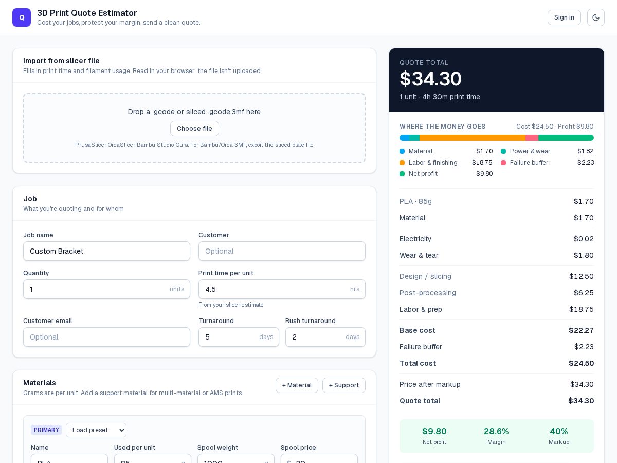 Landing-page snapshot of instantquote3d.com
