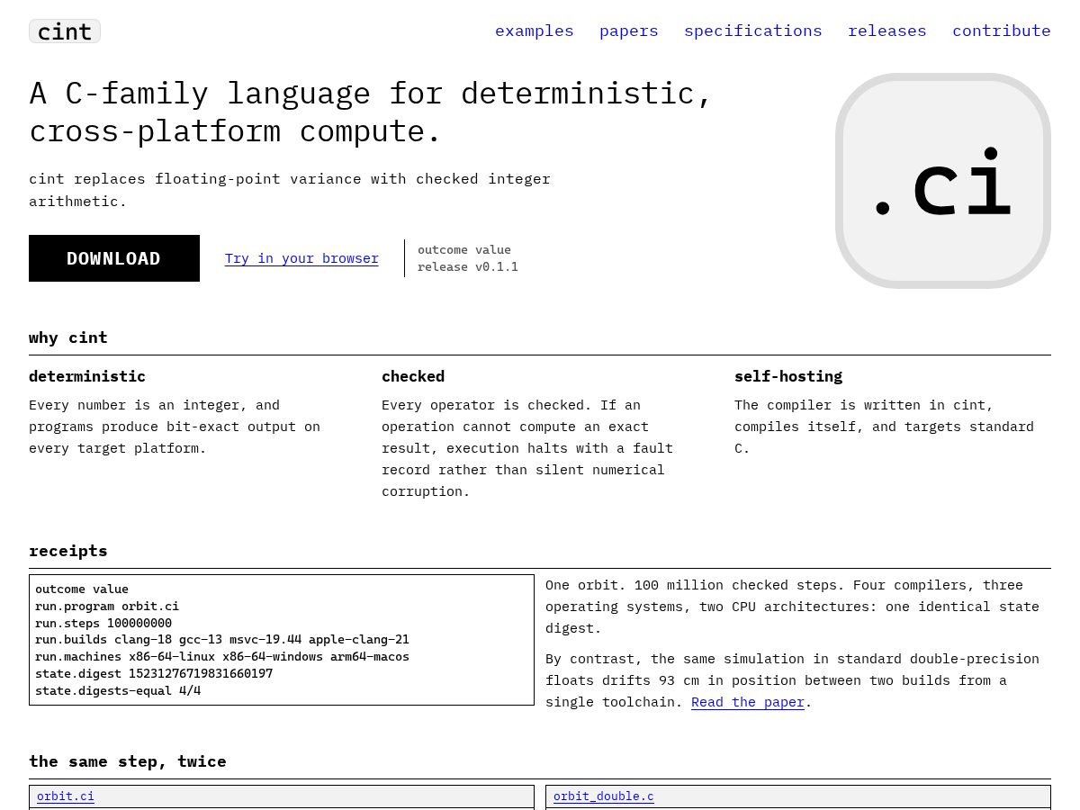 Landing-page snapshot of integerc.dev