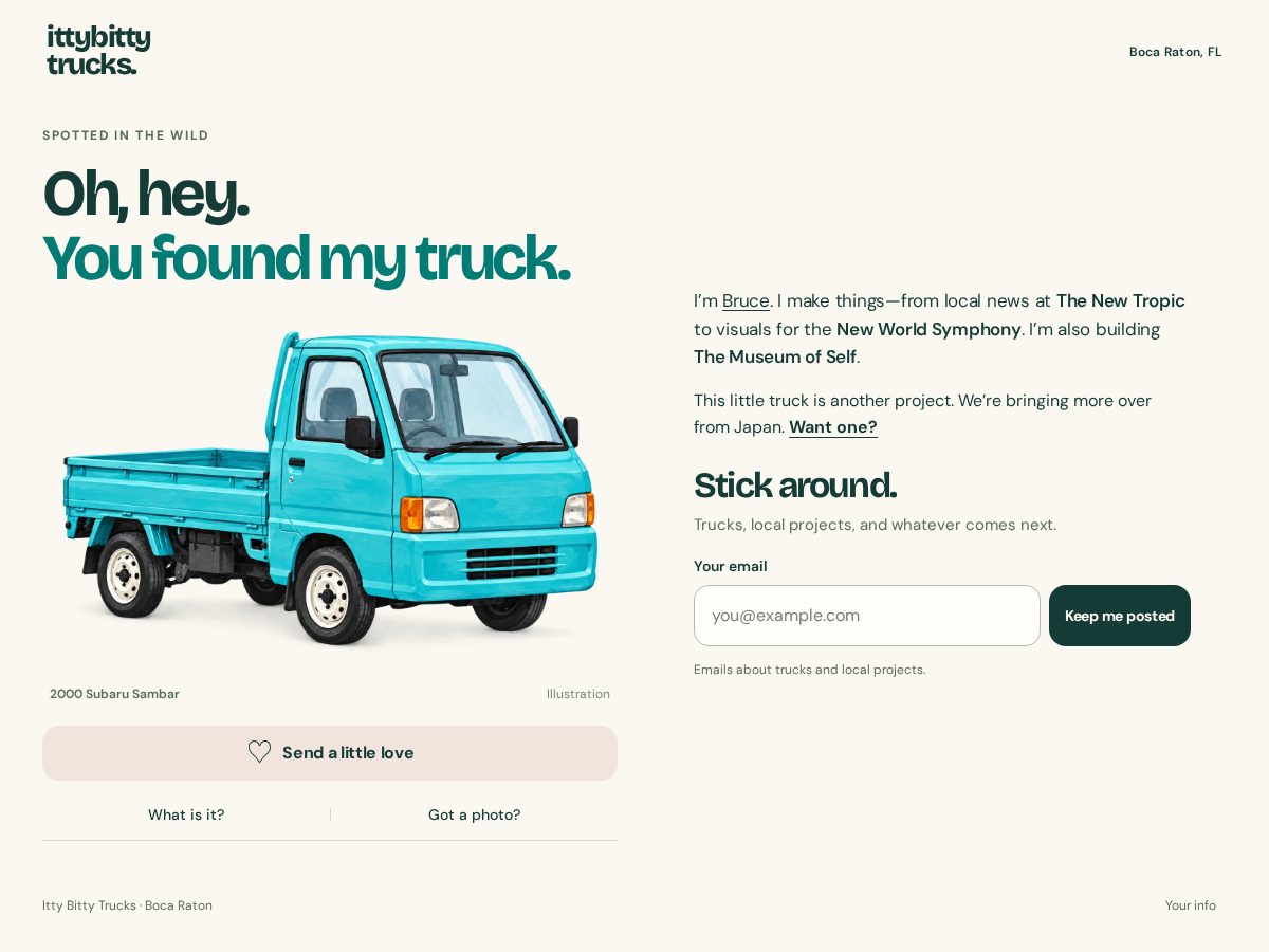 Landing-page snapshot of ittybittytrucks.com