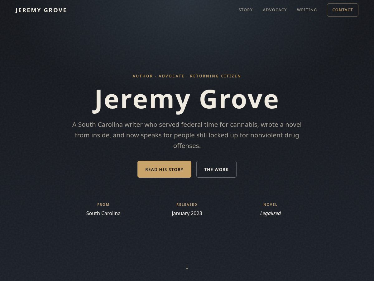 Landing-page snapshot of jeremygrovewrites.com