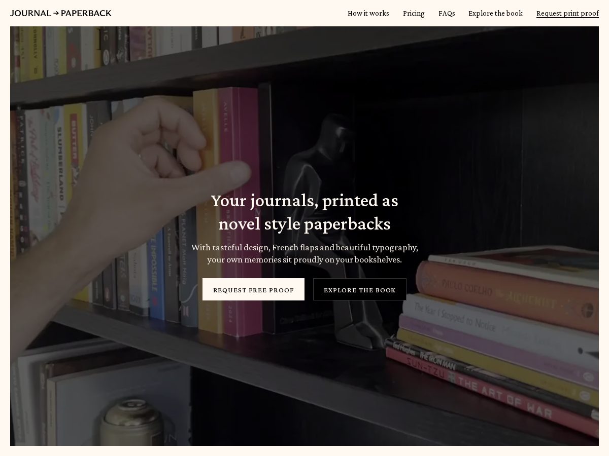 Landing-page snapshot of journaltopaperback.com