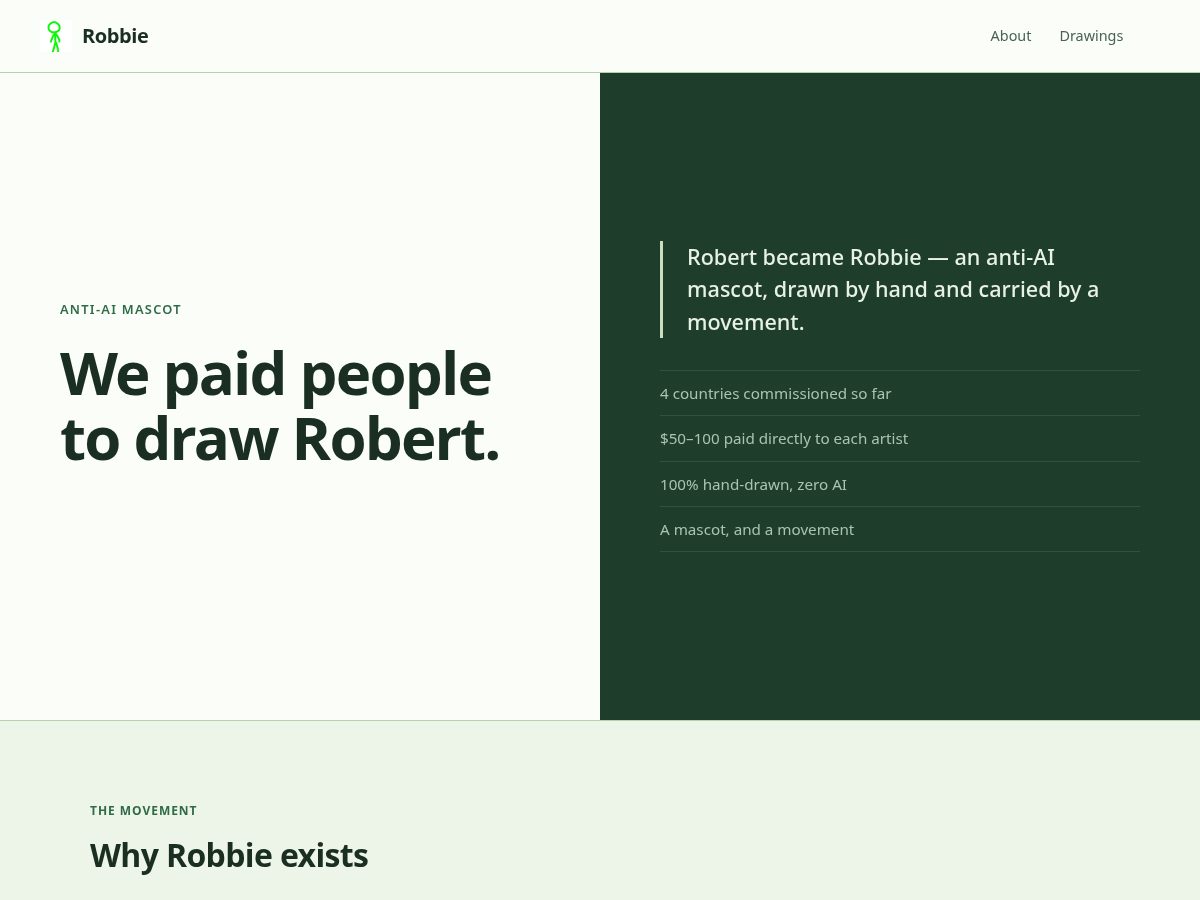 Landing-page snapshot of justbuyrobbie.com