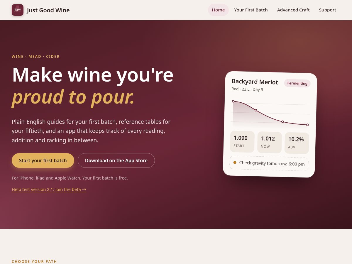 Landing-page snapshot of justgoodwine.net
