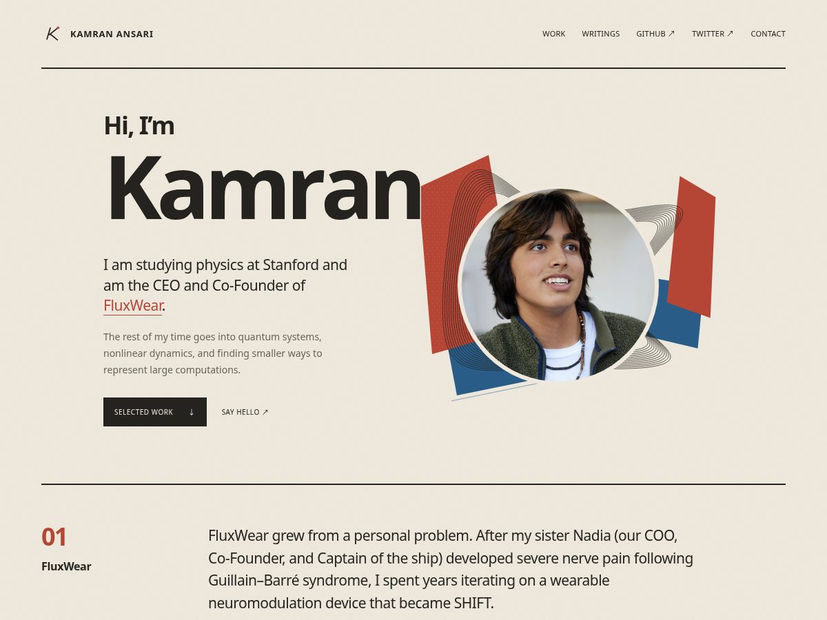 Landing-page snapshot of kamran-ansari.com